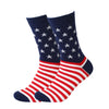 Navy and red striped flag socks featuring an American flag design