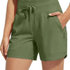 Olive green high-waisted quick-dry athletic shorts with a drawstring waist