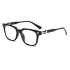 Black square blue light blocking glasses with silver accents