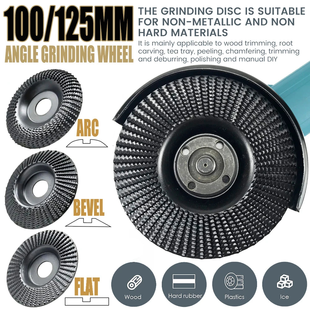 A set of grinding discs including arc, bevel, and flat discs for non-metallic materials.
