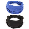 A pair of non-slip elastic headbands, one blue and one black, for fitness and hair.