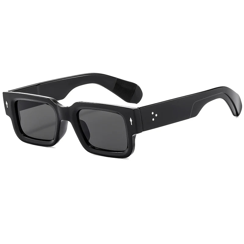 Black classic square rivet sunglasses with a flexible arm for men and women