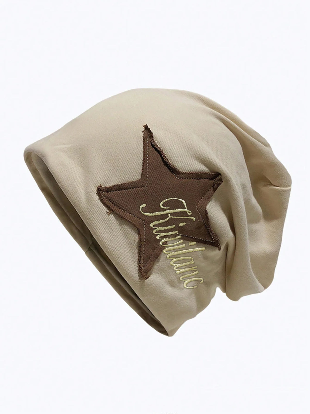 Embroidered Star-Patch Beanie Hat