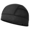 Casco de ciclismo negro transpirable con capucha interior, visto de perfil.