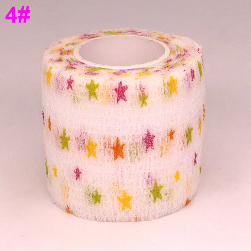 Roll of pink and yellow fruit pattern elastic bandage tape for joints