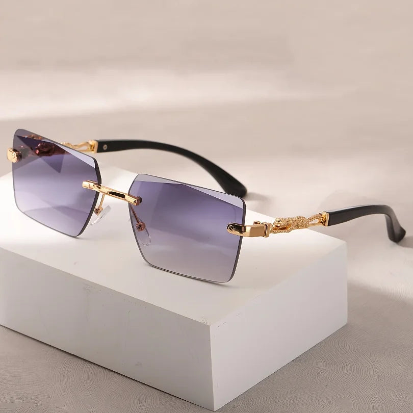 Minimalist Rimless Rectangle Sunglasses for Women and Men
