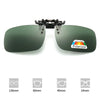 A pair of dark green polarized driving sunglasses with a black frame and multiple lens sizes shown in various views.