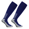 Pair of navy blue professional training football socks with light gray accents