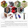 A collection of self-adhesive bandages shown on various subjects including a horse, cat, dog, and human arm.