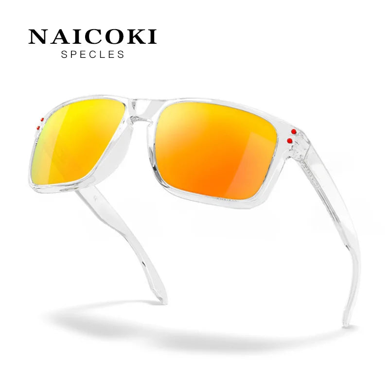 A pair of NAICOKI Specles polarized sunglasses with orange-yellow lenses and clear frames.