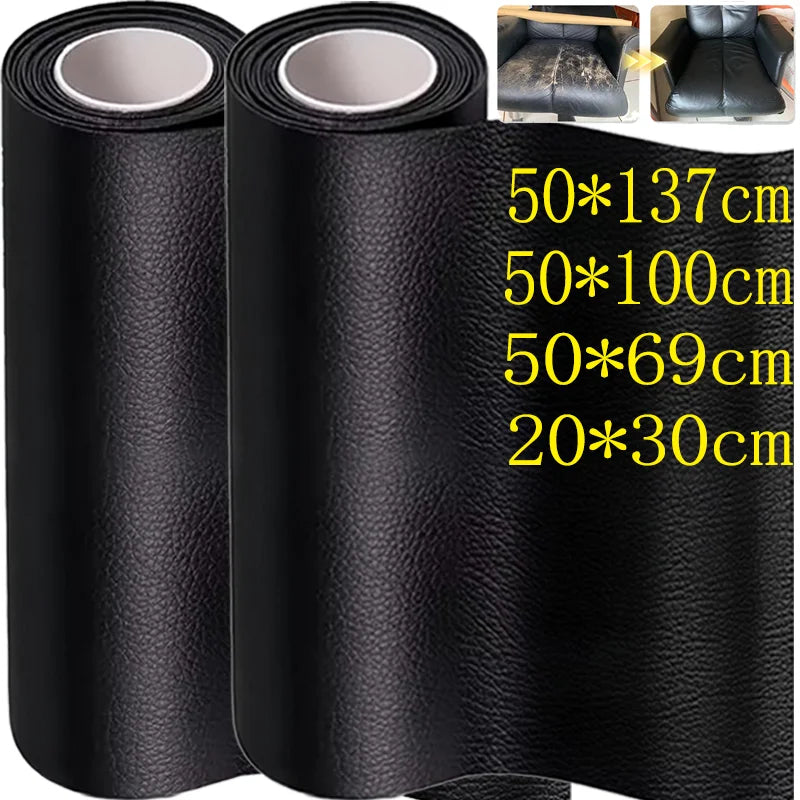 Rolls of black self-adhesive leather repair patches in various sizes