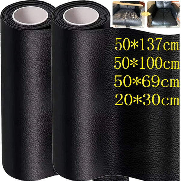 Rolls of black self-adhesive leather repair patches in various sizes