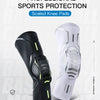 A pair of professional scaled knee pads for sports protection, shown in black and white.