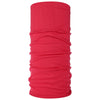 A bright red seamless fabric headband or balaclava rolled up vertically.