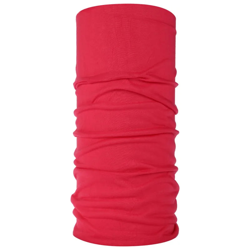 A bright red seamless fabric headband or balaclava rolled up vertically.