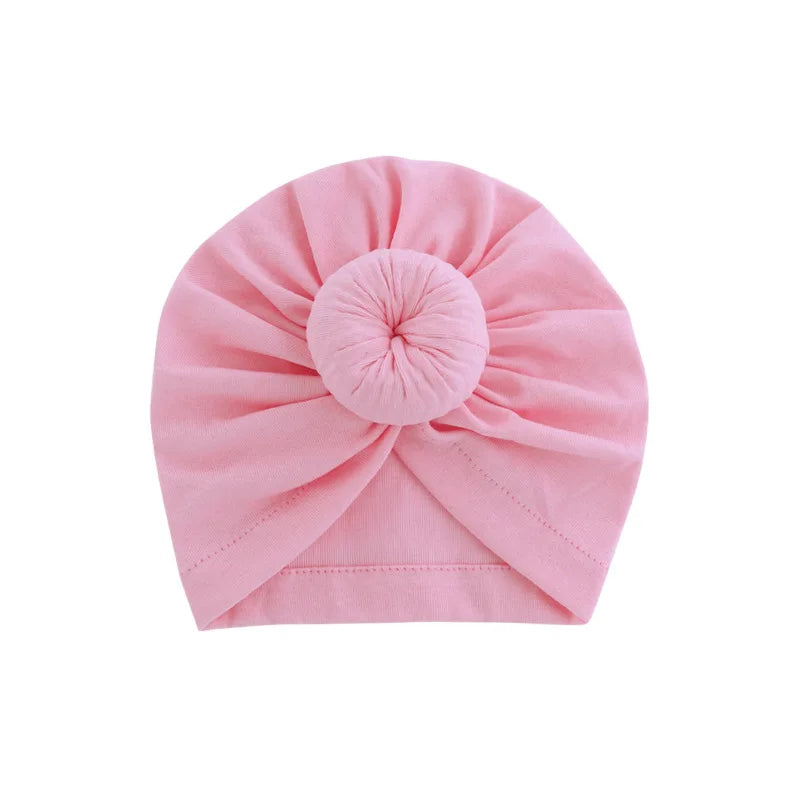 Smaragdrosa Baumwoll-Babyturban mit gerafftem Design