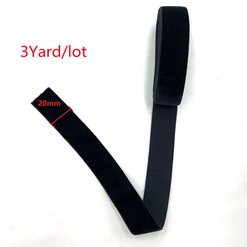 Black stretch velvet elastic headband shown diagonally with a 20mm measurement mark.