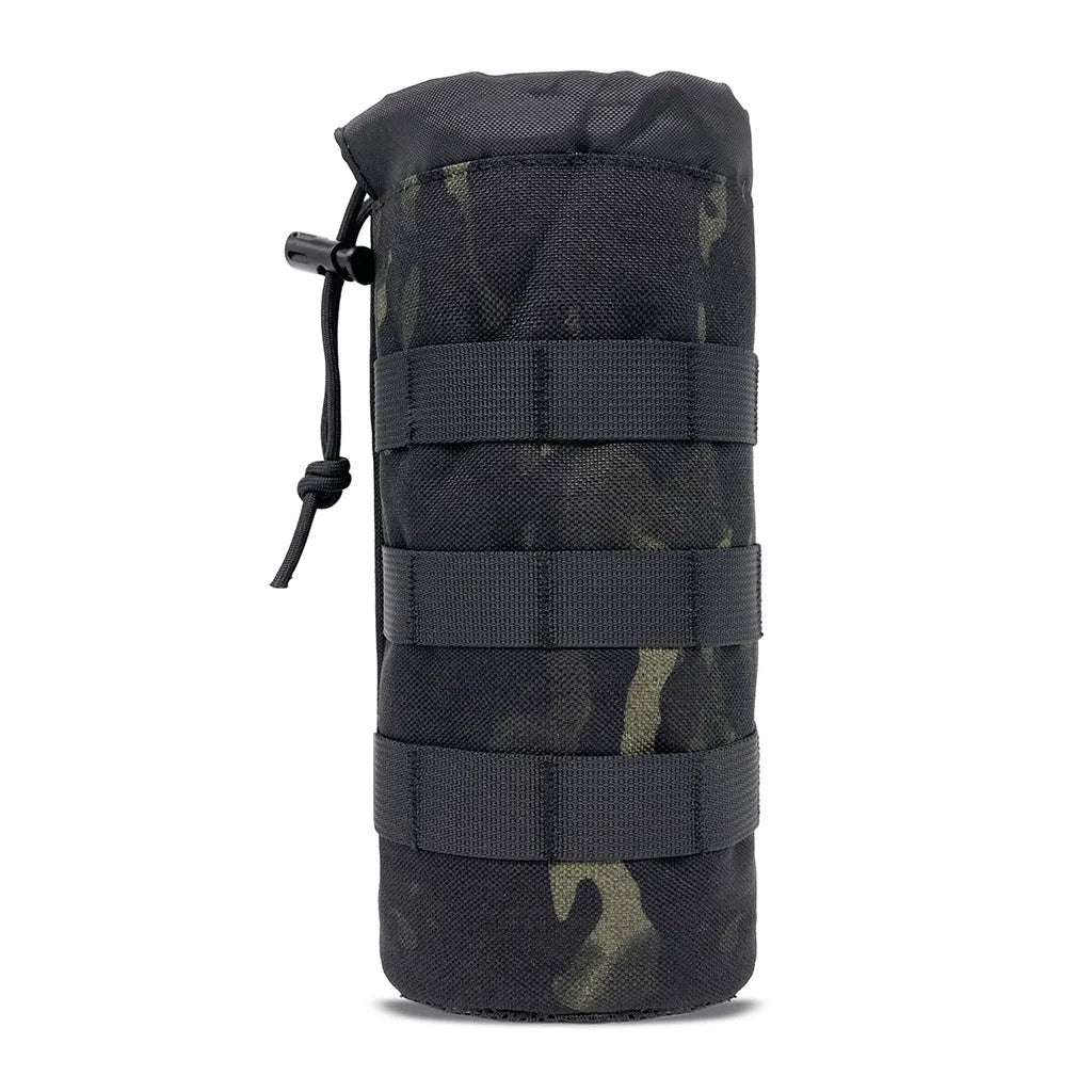 Black tactical MOLLE water bottle pouch with adjustable straps