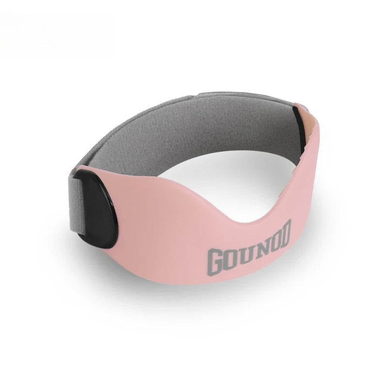 A pink and gray adjustable silicone patellar strap for knee support shown against a white background.