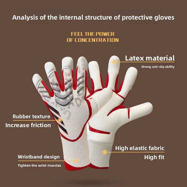 Analysis of the internal structure of protective gloves showing latex material, rubber texture, and wristband design.