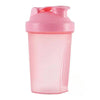 A pink leakproof protein shaker bottle with a hinged cap and a translucent body.