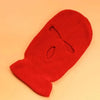 A bright red tactical knit balaclava beanie hat shown from a top-down angle.