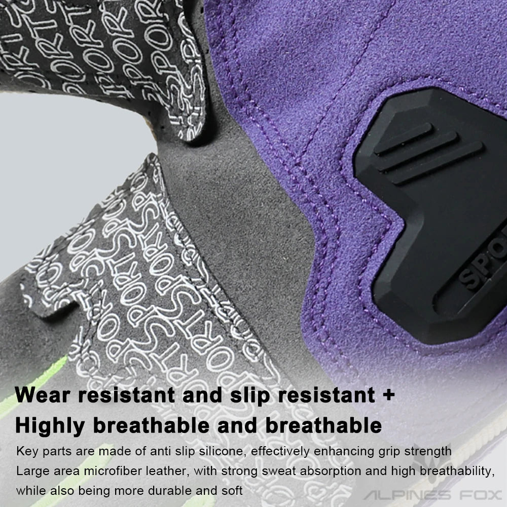 Purple motorcycle riding gloves showing the back of the hand and fingers with grip texture