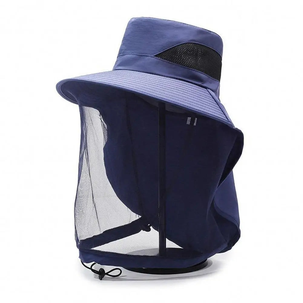 Mosquito Net Sun Hat with Wide Brim and Adjustable Chin Strap
