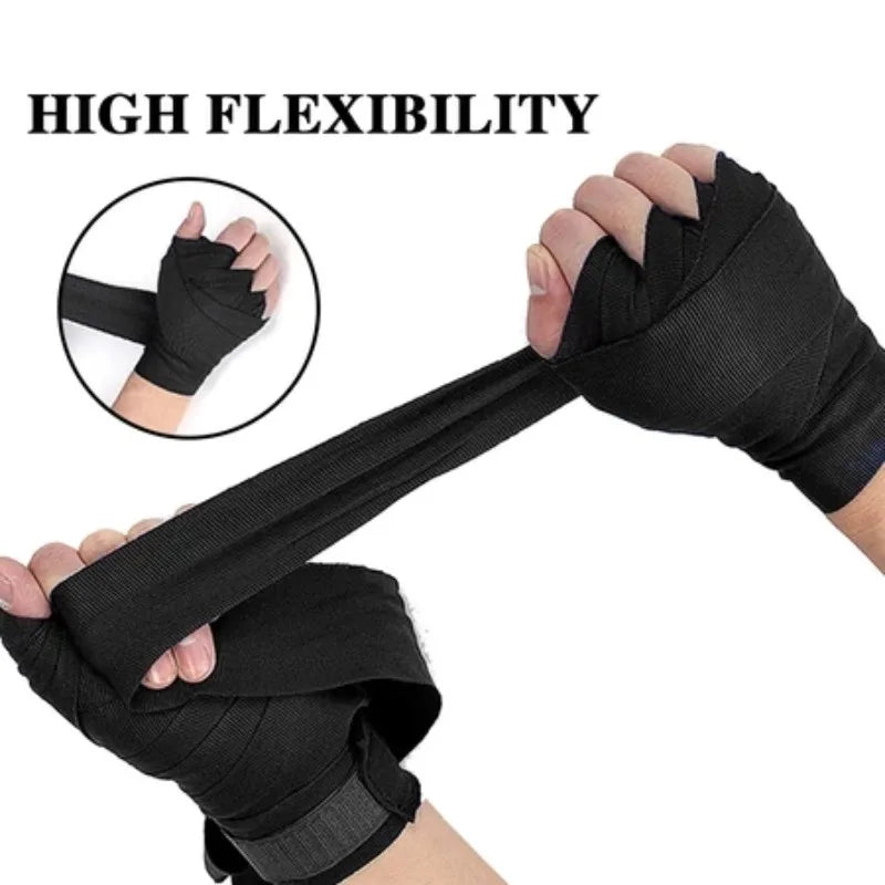 Black boxing hand wraps demonstrating high flexibility and wrist protection.