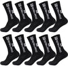 A set of black anti-slip silicone grip football socks displayed flat.