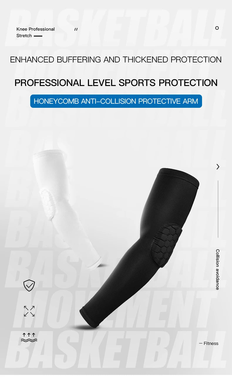 Black honeycomb anti-collision protective arm sleeve shown on an arm.