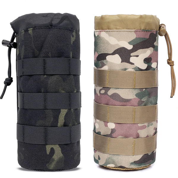 Taktische MOLLE Wasserflaschentasche in schwarz und beige Tarnstoff mit verstellbaren Riemen
