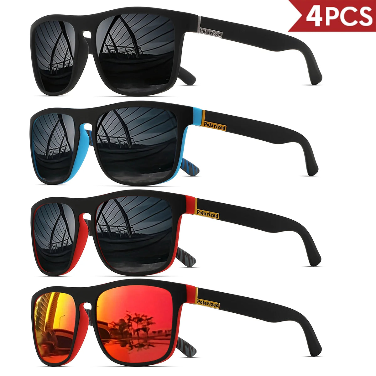 Classic Square Polarized Sunglasses with UV400 Protection for Driving, Fishing & Outdoor Wear