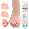 Pinkes Silikon-Pannus zur Schmerzlinderung an den Metatarsalspitzen, gezeigt auf einem Fuß und einzelne Pads.