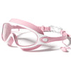 Pink anti-fog UV protection swimming goggles for men and women shown in a product shot.