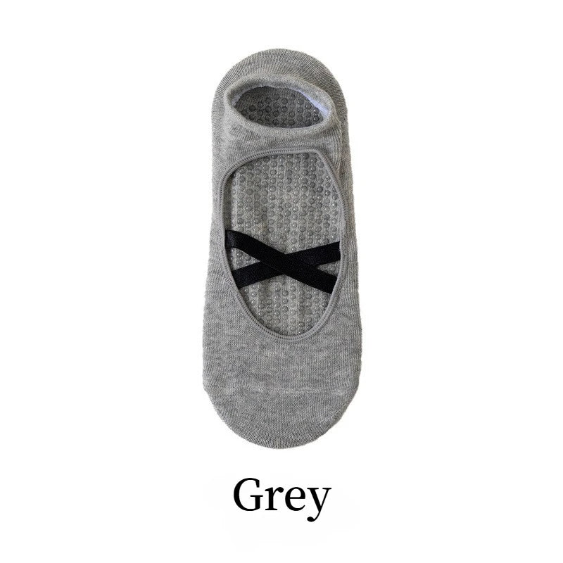 Grey crisscross strap yoga socks