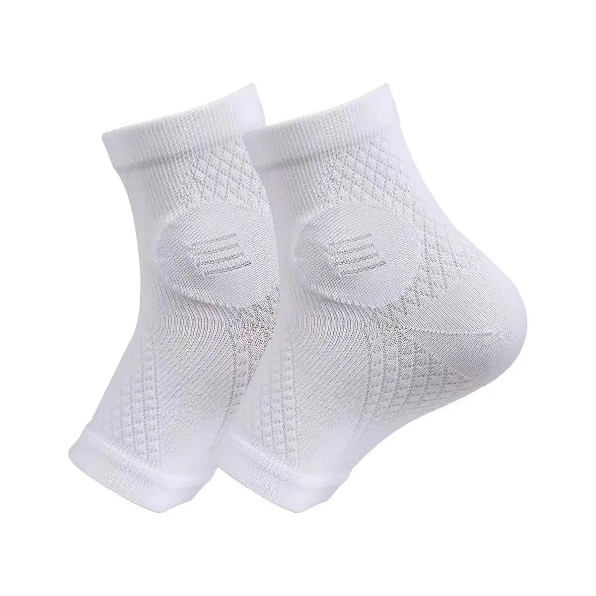 Pair of white ergonomic plantar fasciitis relief socks