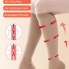 A person wearing beige compression socks on their legs, demonstrating graduated pressure for varicose veins.