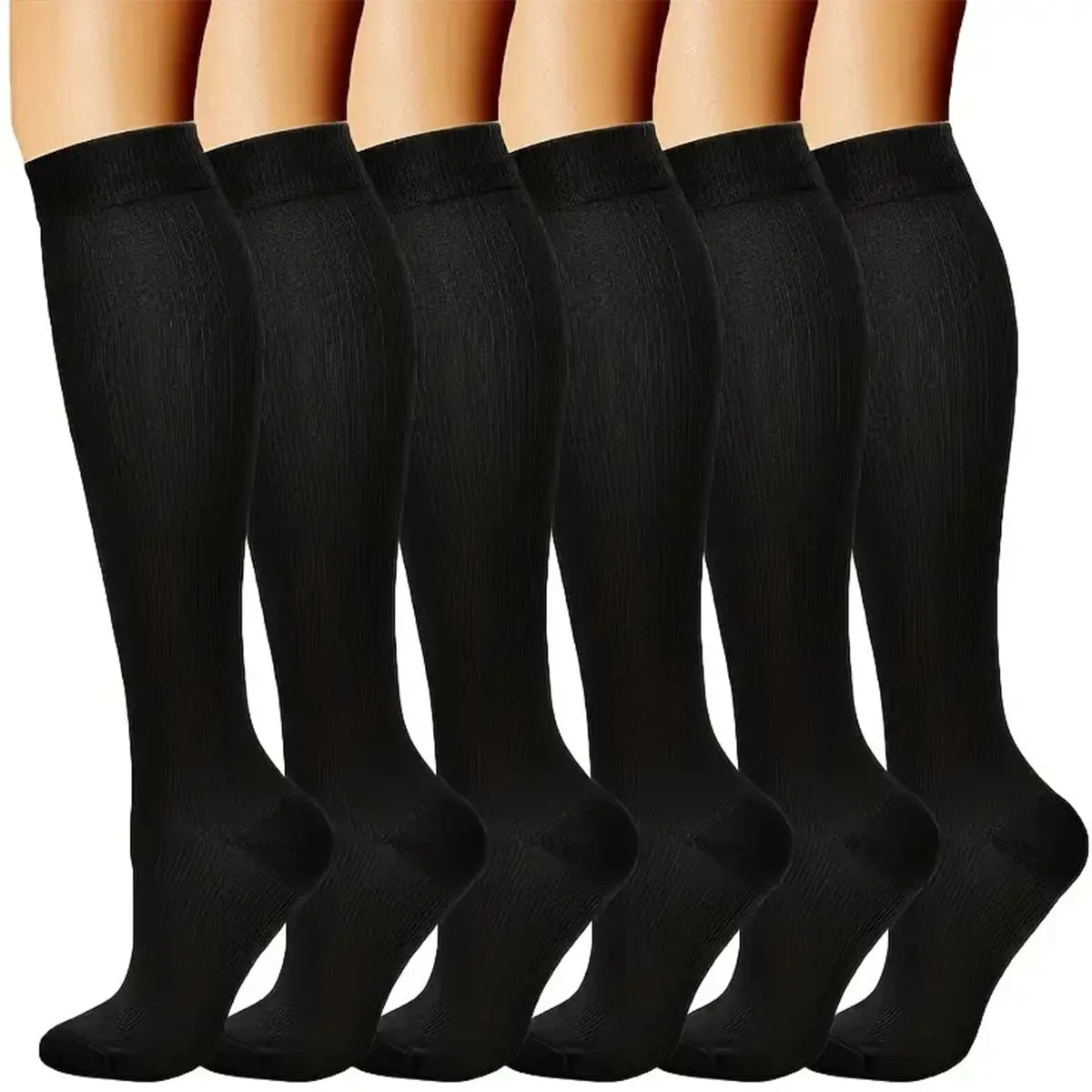 A set of black premium nurse compression socks shown from the leg down.