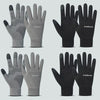 A set of black and gray sports football gloves shown in various grips and colors for outdoor activities.