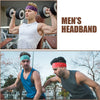 A man wearing a purple sports headband lifts weights in a gym setting.