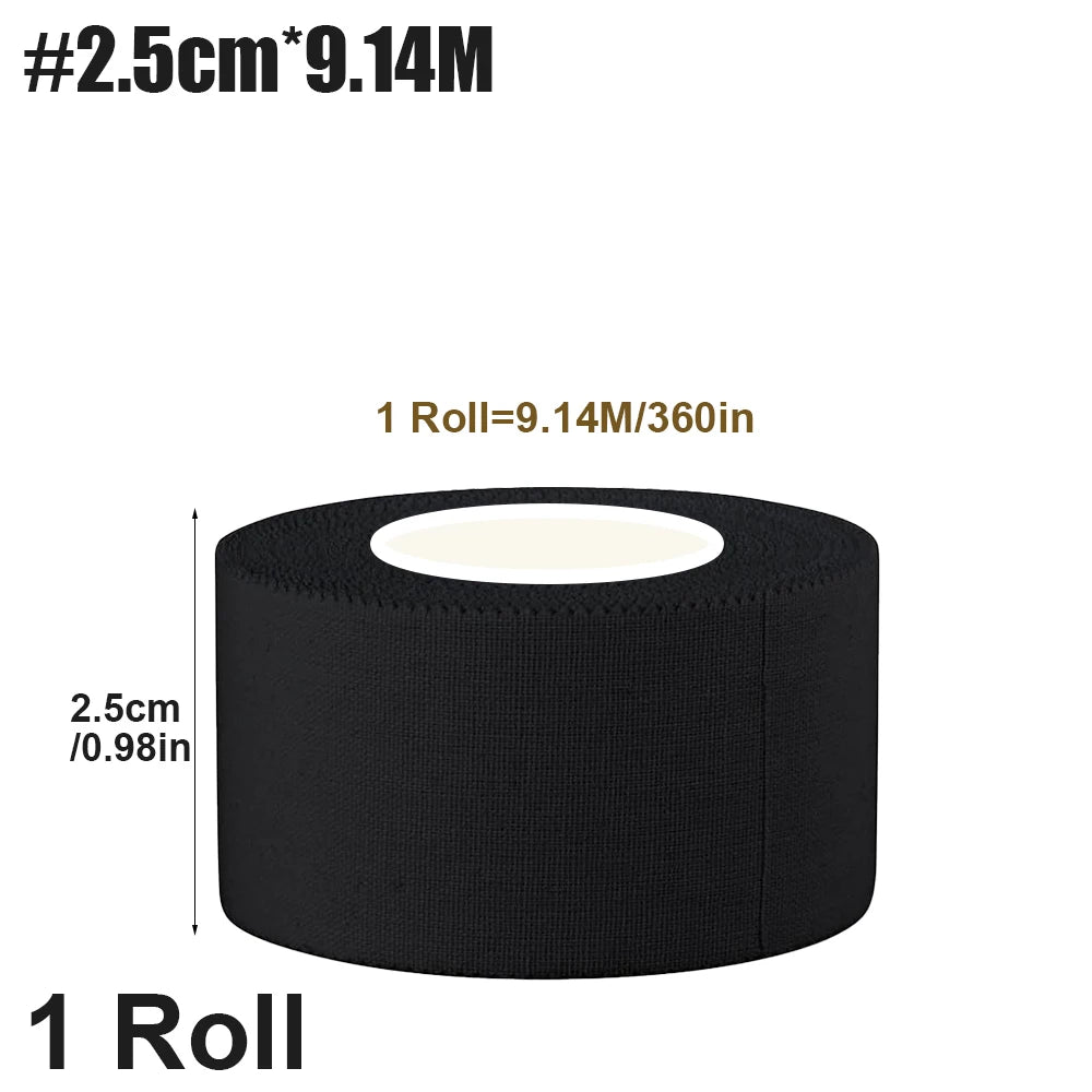 Rolle schwarzes Sport-Verbandmaterial, 2,5 cm breit und 9,14 Meter lang.