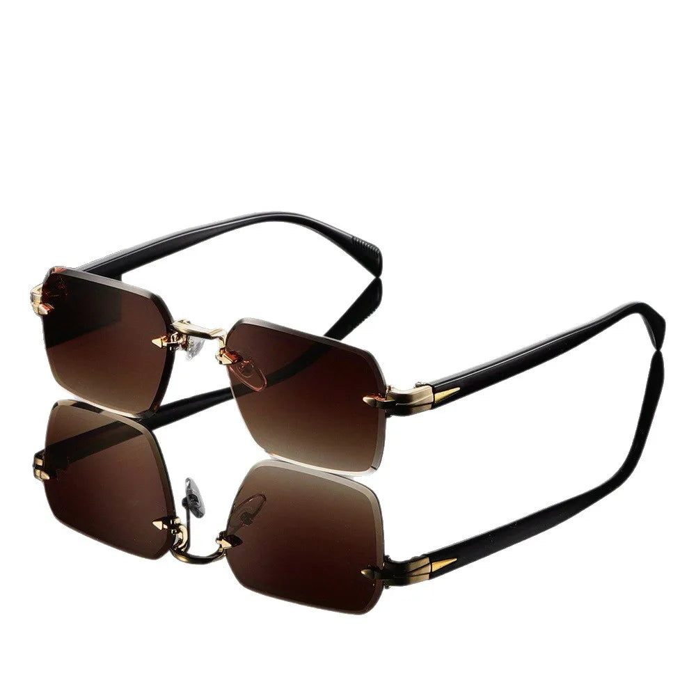 Vintage Rectangle Rimless Sunglasses with UV400 Protection