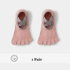 A pair of pink five-finger invisible yoga and fitness socks with gray accents.