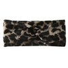 A black and brown leopard print wide headband for yoga and running.