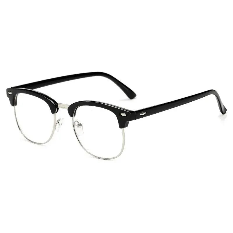 Black retro anti-blue light computer glasses with thin frames and clear lenses