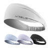 Three white and black sports headbands shown in different angles