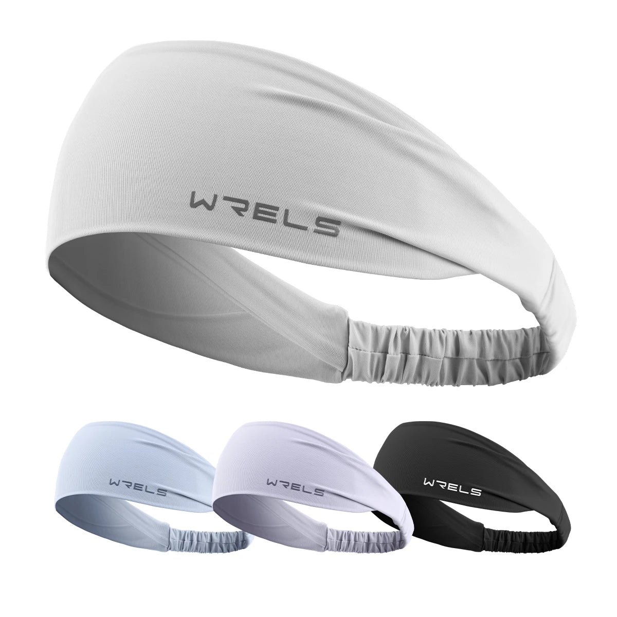 Three white and black sports headbands shown in different angles