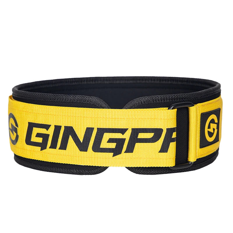 Yellow and black adjustable fitness lifting belt for core and lumbar support