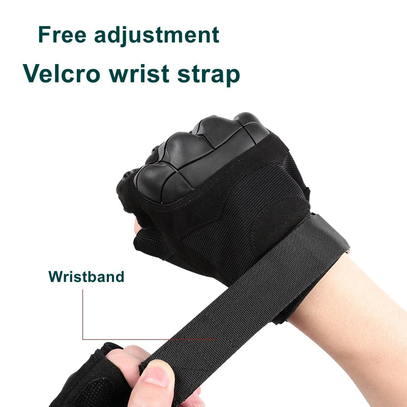 Black Velcro wrist strap glove being worn on a wrist.